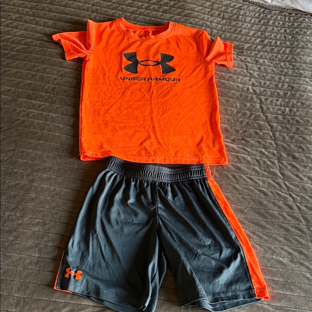 Under Armour Vibrant Orange Tee and Charcoal Shorts Set